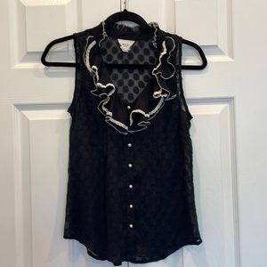 ECI ruffle sheer polka dot blouse Sz 4 J1